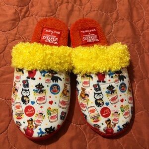 Paul Frank x Cup Noodles multicoloured fuzzy trim slippers